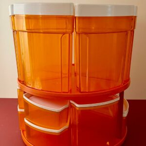 tour de rangement vintage plastique orange années 70