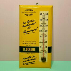 Thermomètre publicitaire vintage Derome en glacoïde