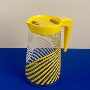 Pichet vintage en verre décor géométrique jaune et blanc