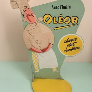 Présentoir publicitaire Oléor « Chaque plat s’améliore » – années 60