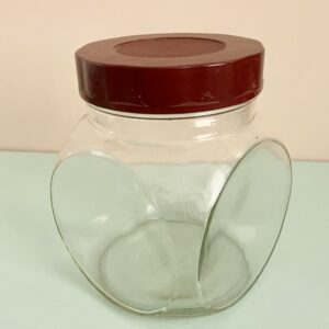 Bocal vintage en verre à facettes avec couvercle brun