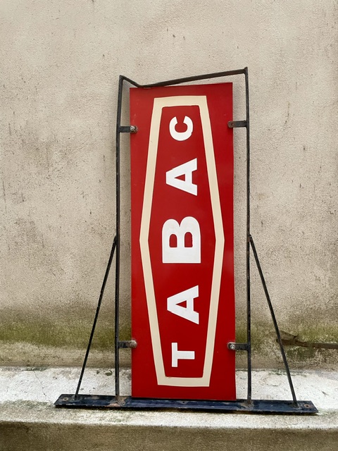 Enseigne publicitaire TABAC sur support métallique – double face – vintage