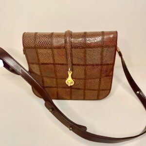 Sac bandoulière vintage effet lézard marron