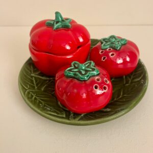 Service à condiments vintage tomates en céramique – années 60