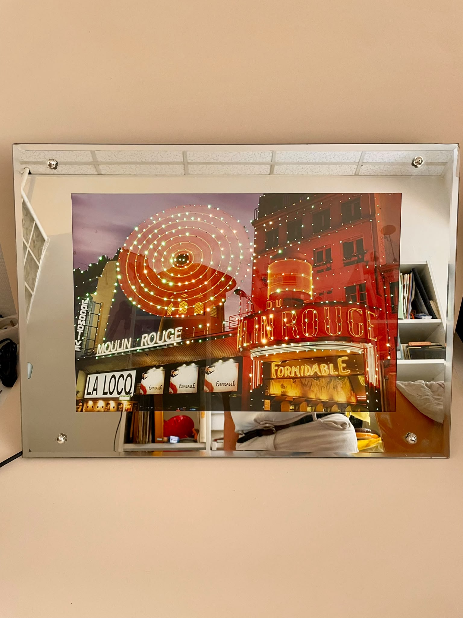 Tableau lumineux vintage Moulin Rouge Paris avec miroir – Années 90