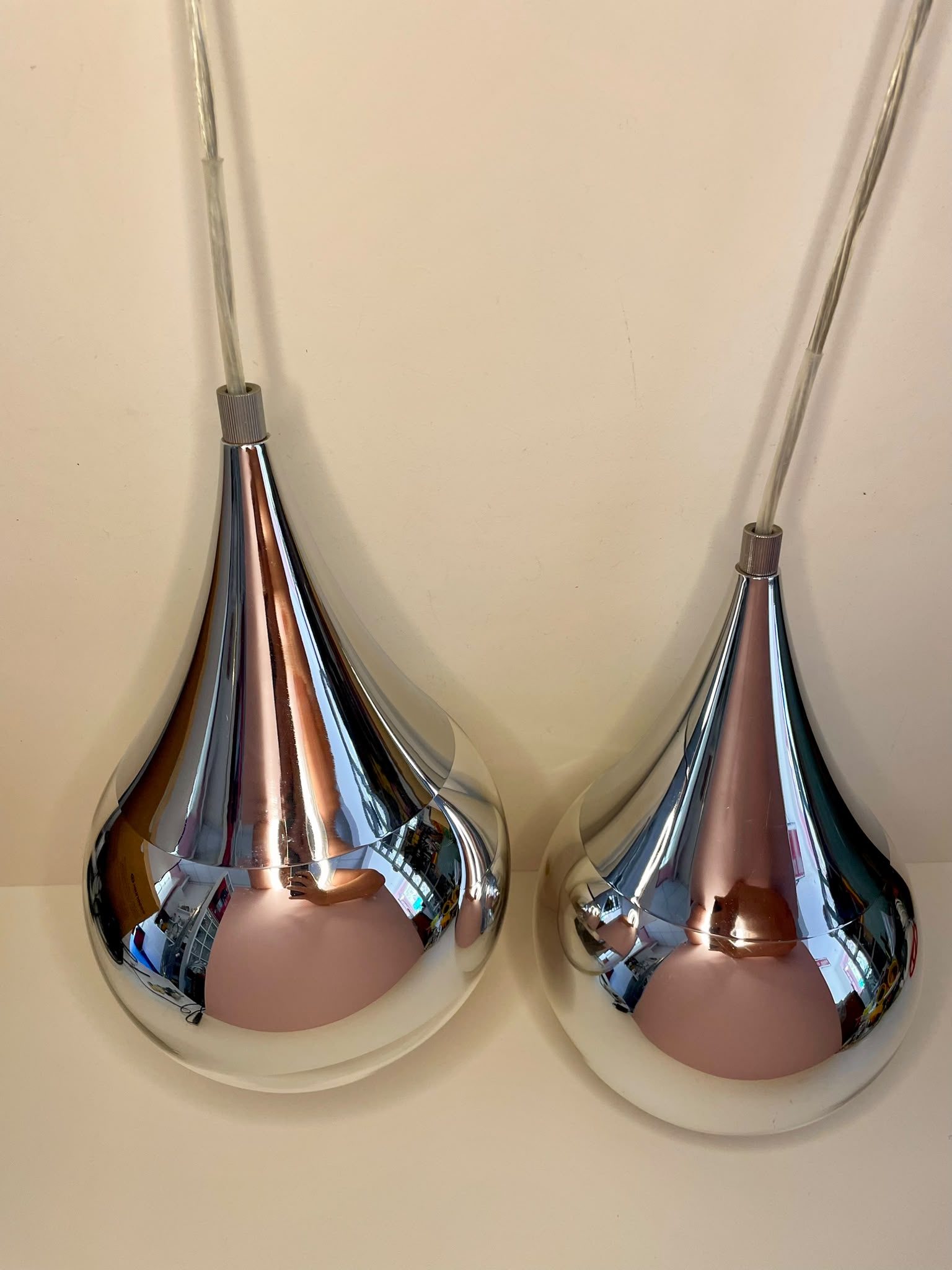 Paire de suspensions vintage Space Age en verre chromé – Années 70
