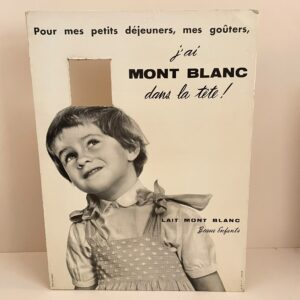 PLV publicitaire Mont Blanc "J'ai Mont Blanc dans la tête" en carton – Années 50