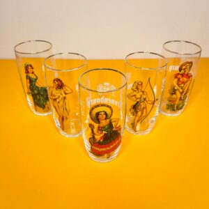 Lot de 5 verres vintage Kronenbourg Pin-up – Années 60