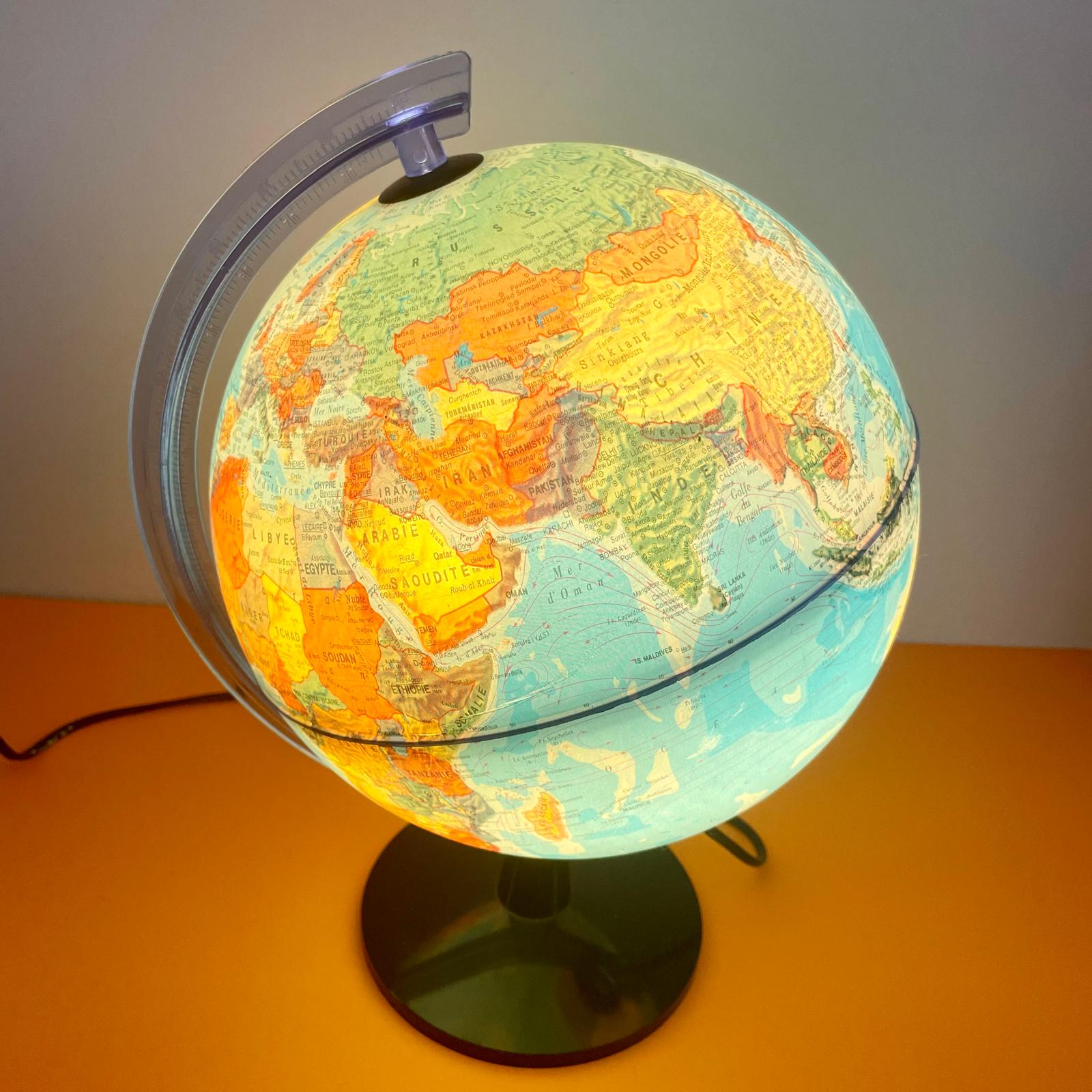 Mappemonde lumineuse vintage des années 90 – Globe terrestre éclairant 40 cm